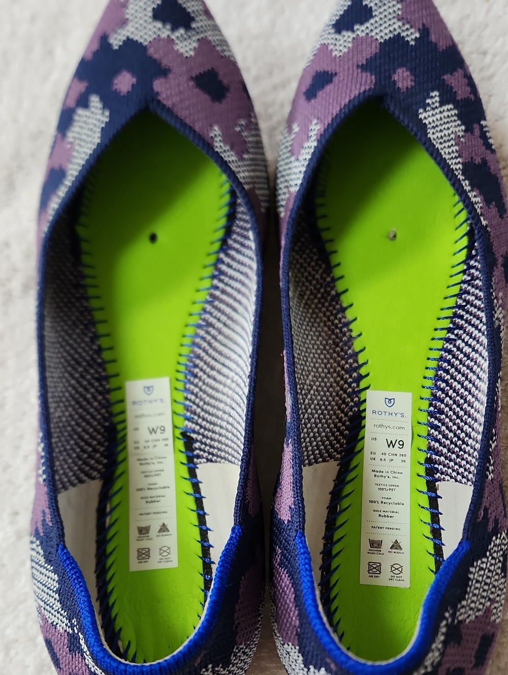 Rothy's Pointed Knit Flats in Purple, Navy & Cream Pattern - Picture 9 of 12